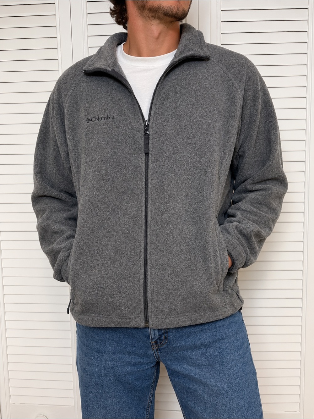 Columbia Womens M Gray Full Zip Fleece Jacket Outdoor Hiking Zip Pockets